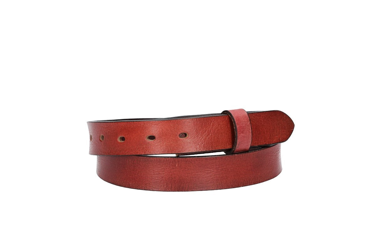 Lederriemen | Gürtelrohling Glanz 30mm in Rot mit Schlaufe und Kapplochteil