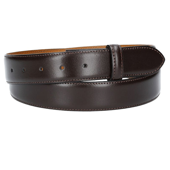 Lederriemen | Gürtelrohling 35mm bombiert in Braun mit Schlaufe und Kapplochteil - leder-accessoires.com