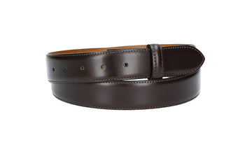 Lederriemen | Gürtelrohling 35mm bombiert in Braun mit Schlaufe und Kapplochteil - leder-accessoires.com