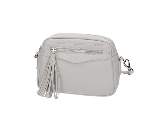 Umhängetasche in Hellgrau aus Leder - leder-accessoires.com
