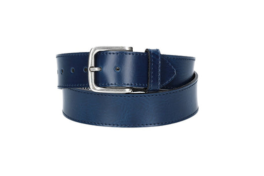 Ledergürtel Kids 30mm abgenäht in Blau mit Dornschließe in Silber