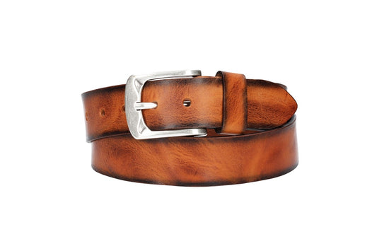 Jeansgürtel 40mm in Cognac mit Airbrushkante und Dornschließe Altsilber