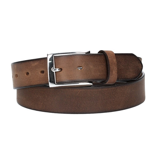 Ledergürtel Braun 35mm mit Dornschließe in Silber - leder-accessoires.com