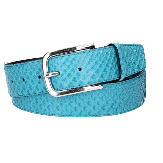 Schlangenledergürtel 40mm Türkis mit Schließe in Silber - leder-accessoires.com
