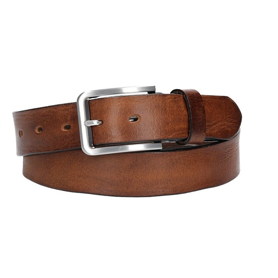 Ledergürtel Cognac 35mm mit Dornschließe in Silber - leder-accessoires.com