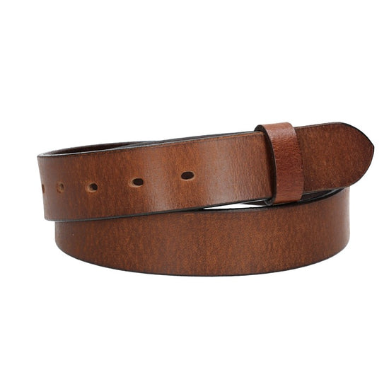 Lederriemen | Gürtelrohling Matt 35mm in Cognac mit Schlaufe und Kapplochteil - leder-accessoires.com