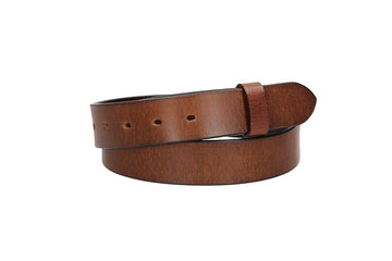 Lederriemen | Gürtelrohling Matt 35mm in Cognac mit Schlaufe und Kapplochteil - leder-accessoires.com