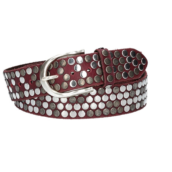 Nietengürtel 35mm in Beere|Bordeaux und Dornschließe Silber - leder-accessoires.com