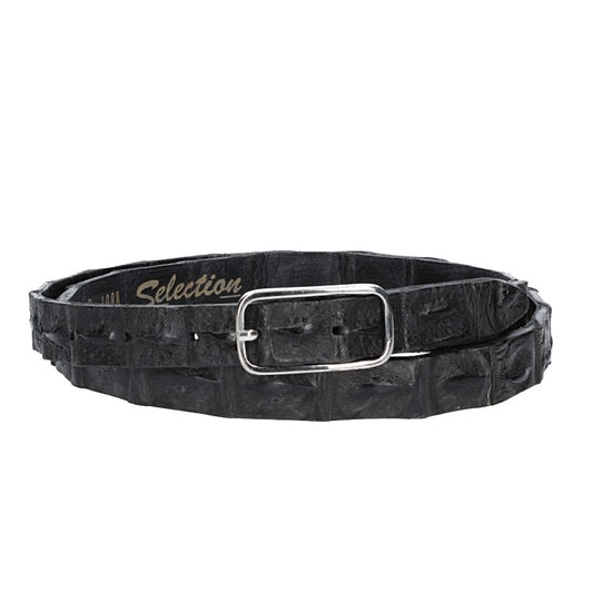 Krokoledergürtel 20mm Schwarz mit Vollschließe in Silber - leder-accessoires.com