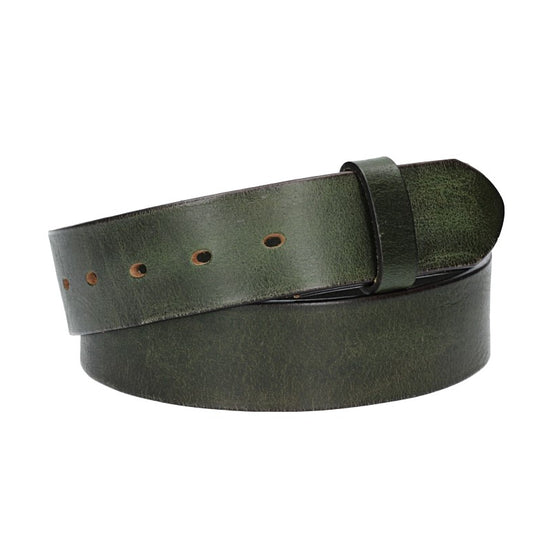 Lederriemen | Gürtelrohling Glanz 40mm in Grün mit Schlaufe und Kapplochteil - leder-accessoires.com