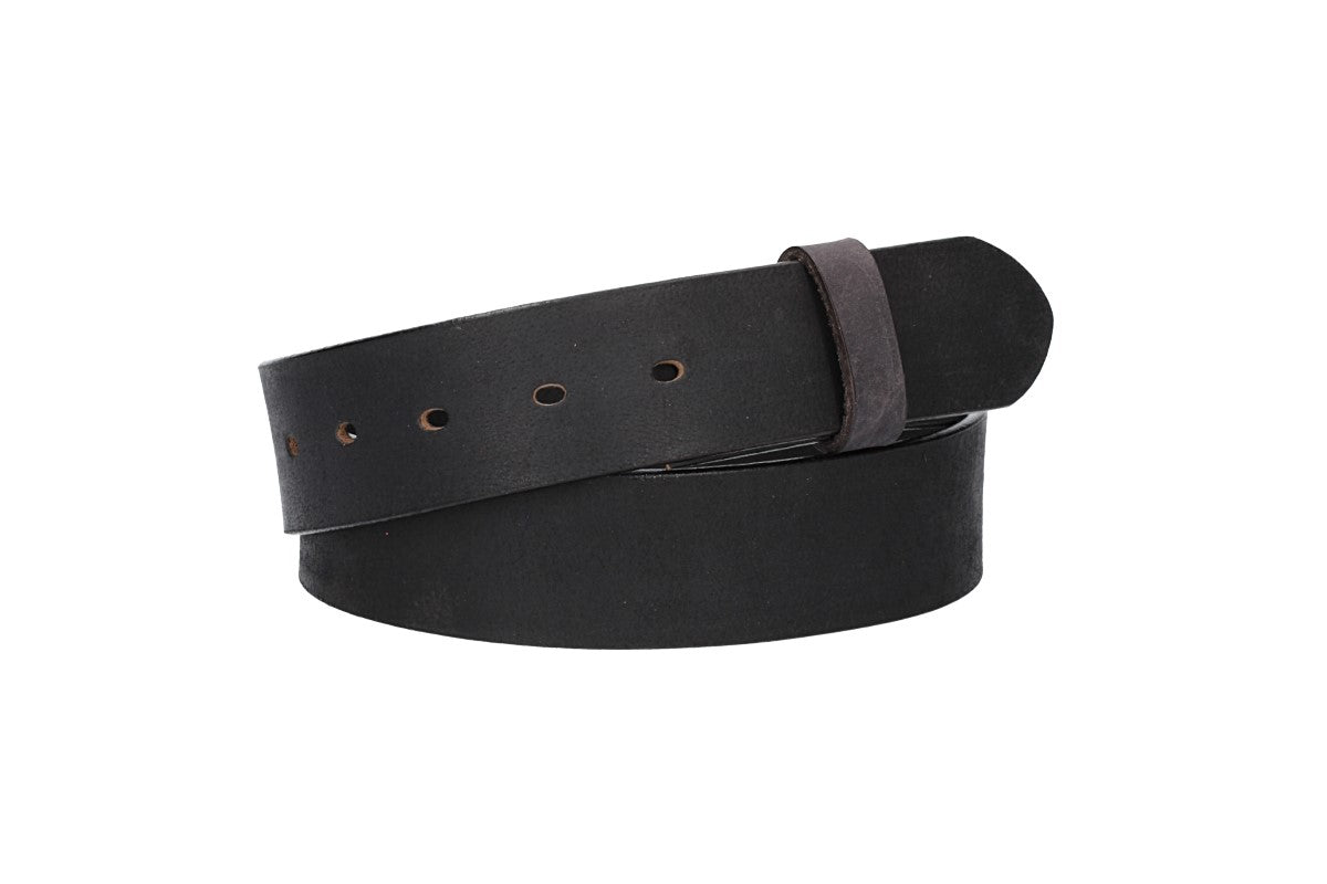 Lederriemen | Gürtelrohling Matt 40mm in Schwarz mit Schlaufe und Kapplochteil - leder-accessoires.com