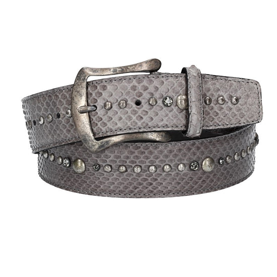Schlangenledergürtel 40mm Grau mit Nieten und Strass - leder-accessoires.com