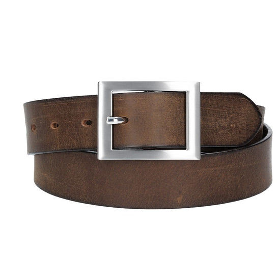 Ledergürtel Braun 35mm mit Vollschließe in Silber - leder-accessoires.com