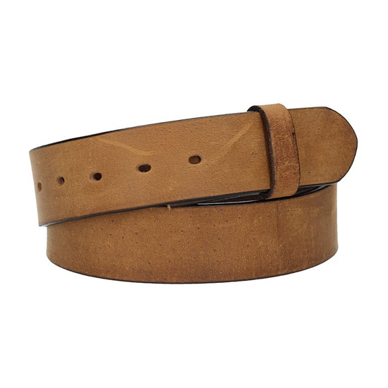 Lederriemen | Gürtelrohling Matt 40mm in Hellbraun mit Schlaufe und Kapplochteil - leder-accessoires.com