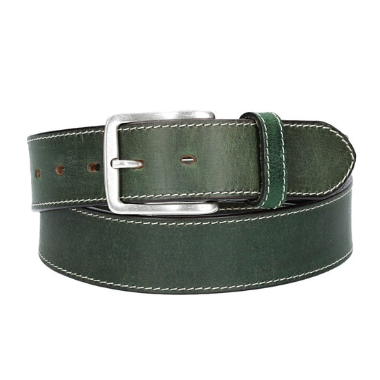 Ledergürtel Grün 40mm abgenäht mit Dornschließe in Silber - leder-accessoires.com