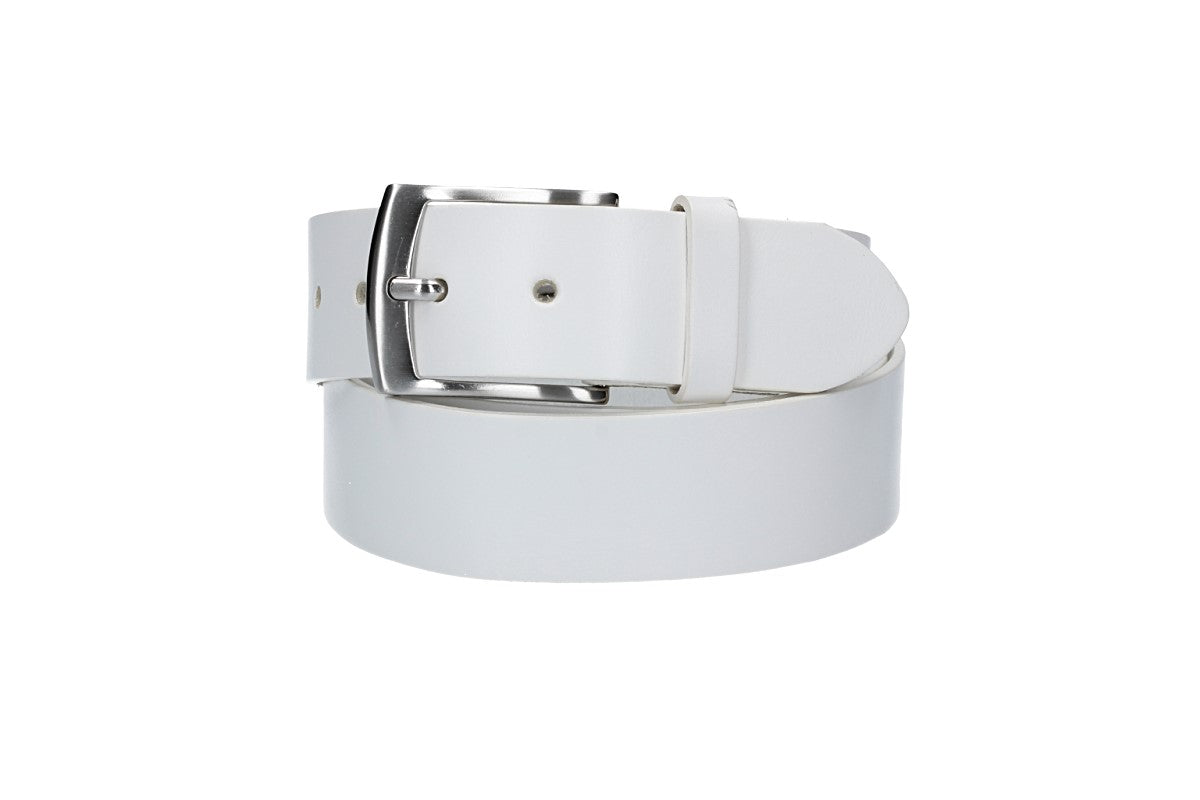Ledergürtel Überlänge Weiß 40mm mit glänzender Schließe in Silber
