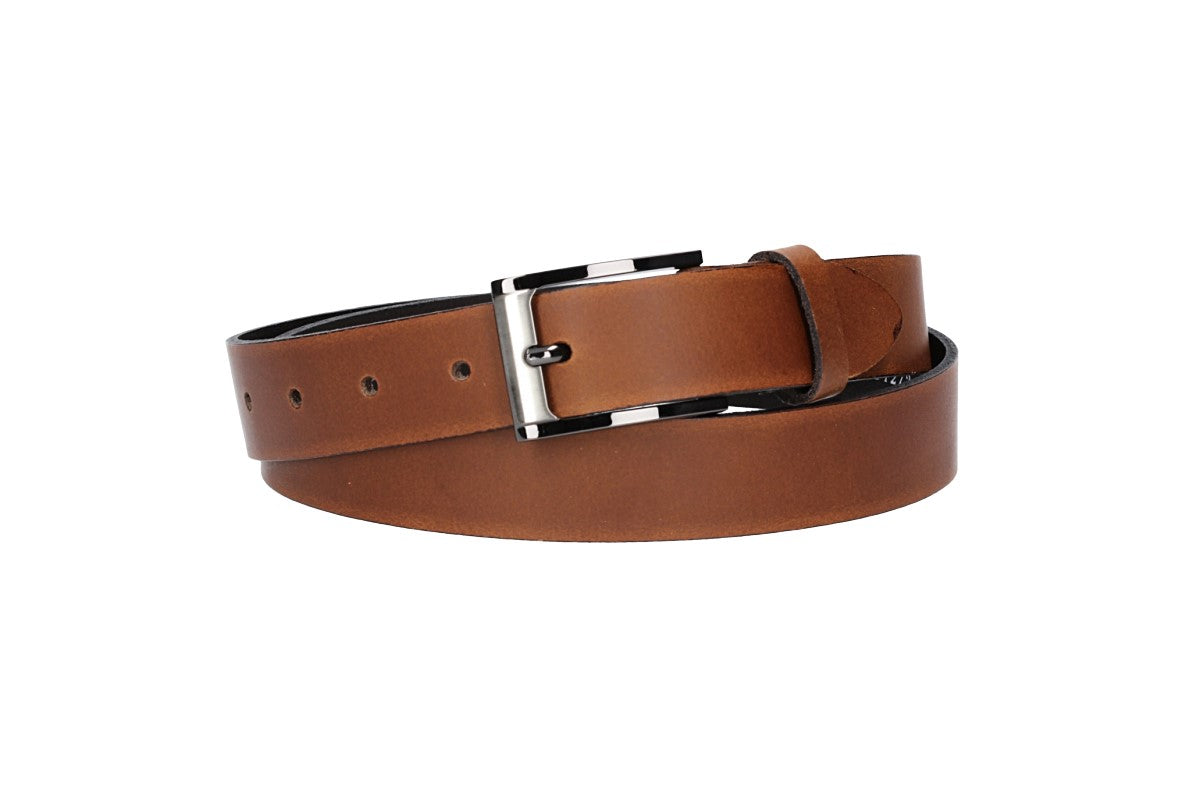 Herren-|Anzugsgürtel 30mm in Cognac mit Dornschließe in Silber