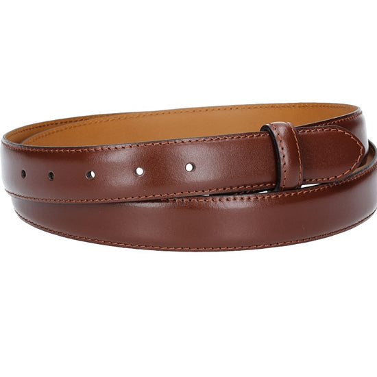 Lederriemen | Gürtelrohling 30mm bombiert in Cognac mit Schlaufe und Kapplochteil - leder-accessoires.com