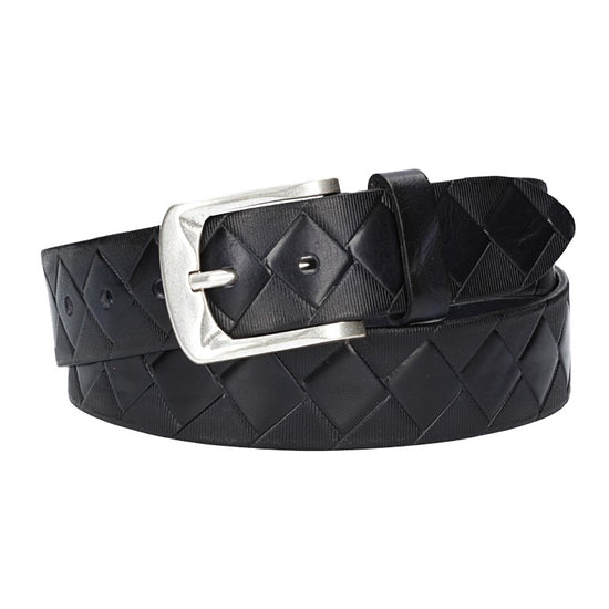 Jeansgürtel 40mm in Dunkelblau mit Rautenprägung und Dornschließe - leder-accessoires.com