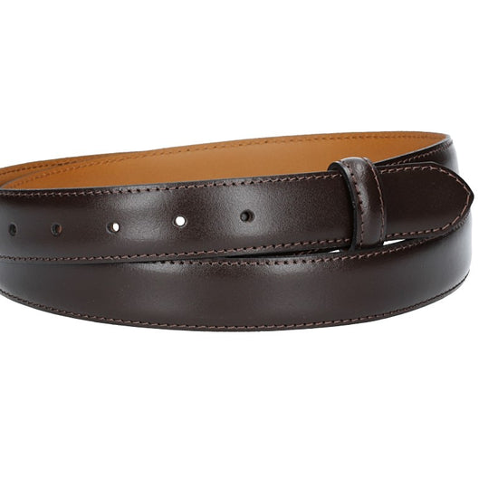 Lederriemen | Gürtelrohling 30mm bombiert in Braun mit Schlaufe und Kapplochteil - leder-accessoires.com