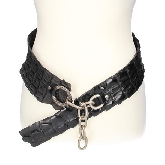Krokodilgürtel echt Schwarz mit Kettenverschluss in Silber - leder-accessoires.com