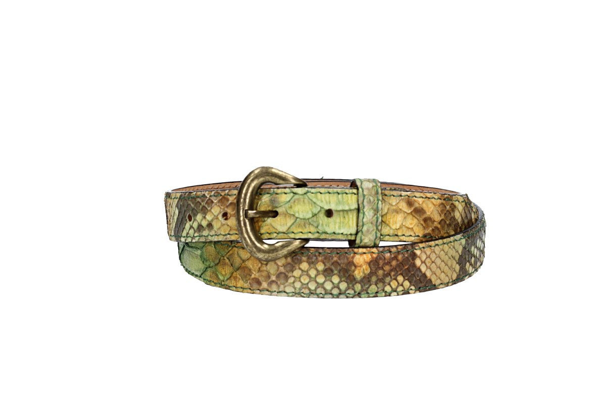 Schlangenledergürtel 25mm Grün mit Schließe in Gold