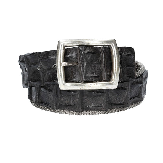 Krokoledergürtel  40mm Schwarz mit Vollschließe Silber - leder-accessoires.com