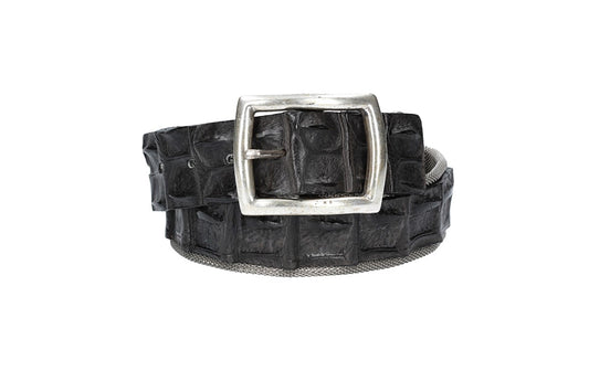 Krokoledergürtel  40mm Schwarz mit Vollschließe Silber