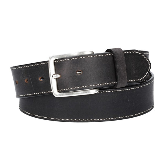 Ledergürtel Schwarz 40mm abgenäht mit Dornschließe in Silber - leder-accessoires.com