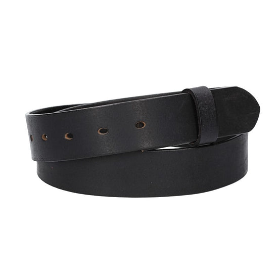 Lederriemen | Gürtelrohling Matt 35mm in Schwarz mit Schlaufe und Kapplochteil - leder-accessoires.com