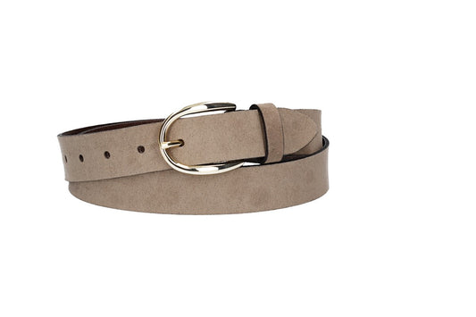 Veloursledergürtel 30mm in Schlamm|Hellbraun mit Dornschließe in Lightgold - leder-accessoires.com