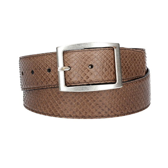 Schlangenledergürtel 40mm Braun und Vollschließe in Silber - leder-accessoires.com