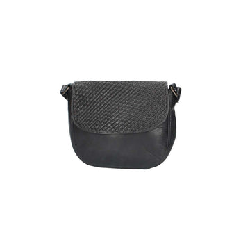 Umhängetasche mit Überschlag in Schwarz und Flechtmuster - leder-accessoires.com