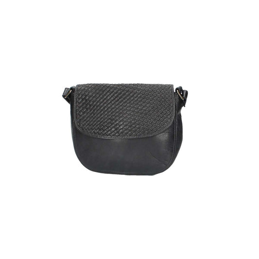 Umhängetasche mit Überschlag in Schwarz und Flechtmuster - leder-accessoires.com