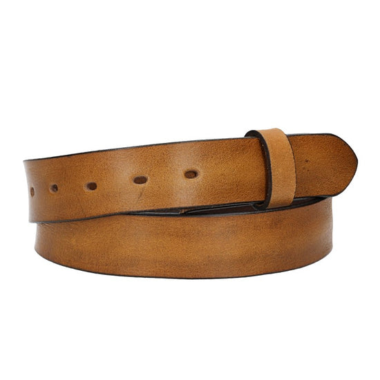 Lederriemen | Gürtelrohling Glanz 35mm in Ocker|Senfgelb mit Schlaufe und Kapplochteil - leder-accessoires.com