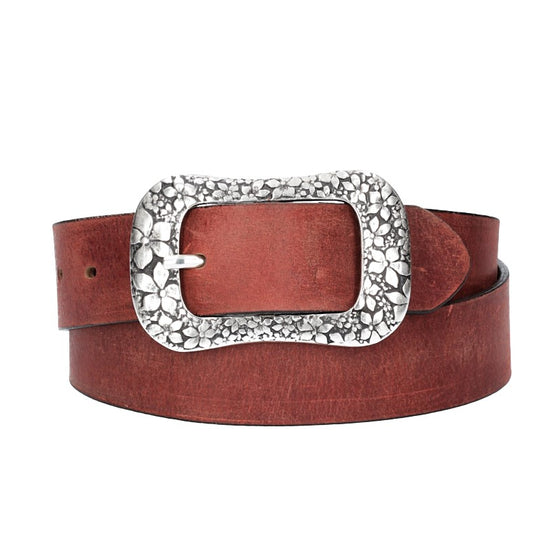 Ledergürtel Rot 40mm mit Blumenschließe - leder-accessoires.com