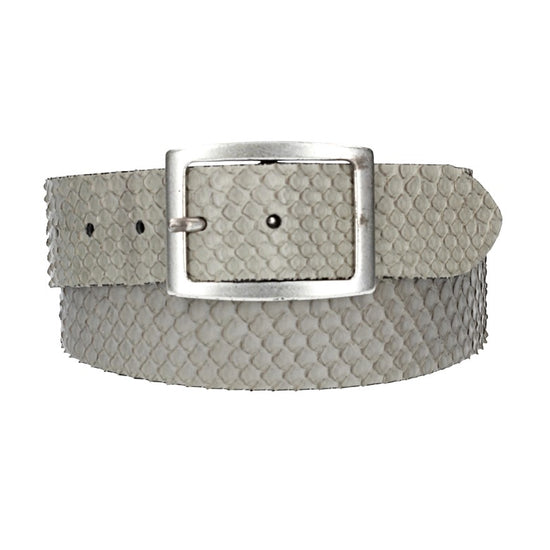 Schlangenledergürtel 40mm Grau und Vollschließe in Silber - leder-accessoires.com