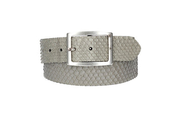 Schlangenledergürtel 40mm Grau und Vollschließe in Silber