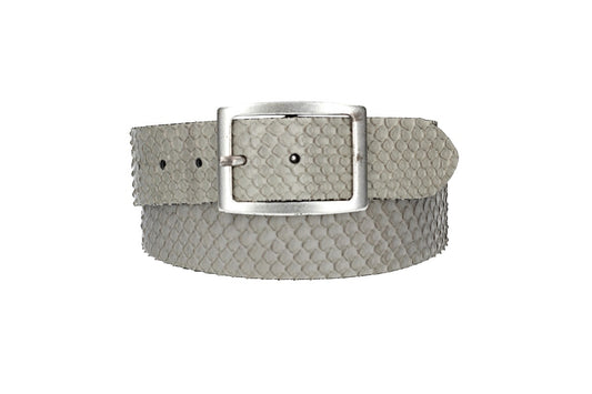 Schlangenledergürtel 40mm Grau und Vollschließe in Silber