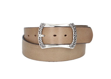 Ledergürtel Sand|Beige 40mm mit Vollschließe in Silber