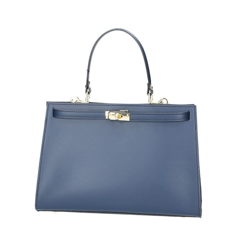 Handtasche aus Leder in Blau mit Schloss in Gold