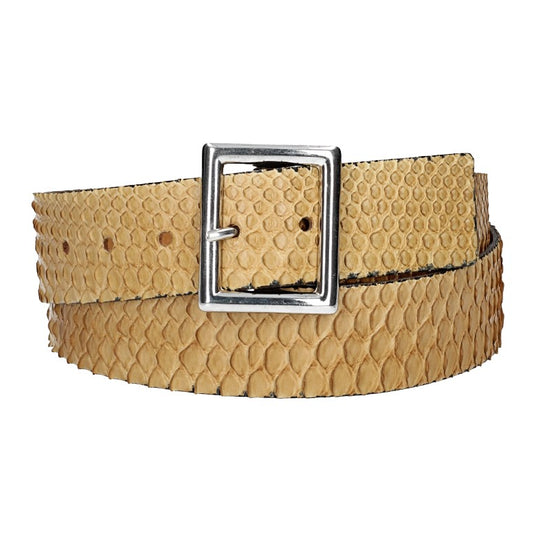 Schlangenledergürtel 40mm Beige mit Vollschließe in Silber - leder-accessoires.com