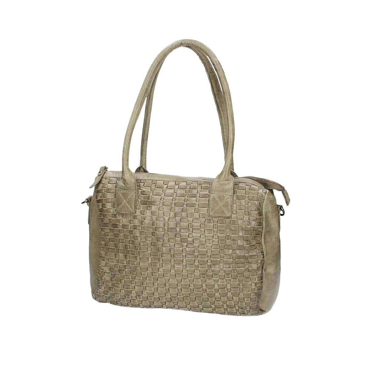 Schultertasche in Grün mit Flechtmuster aus Leder