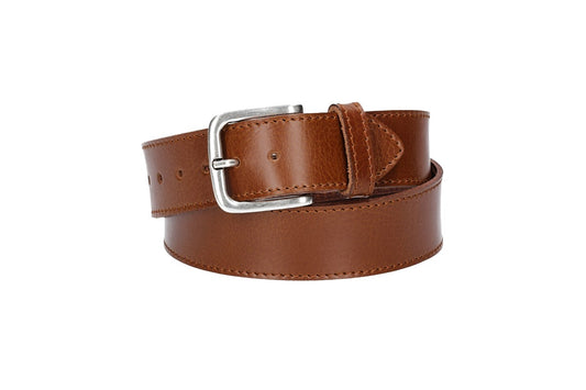 Ledergürtel Kids 30mm abgenäht in Cognac mit Dornschließe in Silber