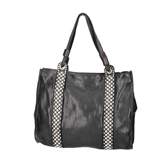 Ledershopper in Schwarz mit Reißverschluss und Ziernieten - leder-accessoires.com
