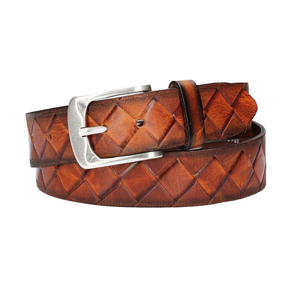 Jeansgürtel 40mm in Cognac mit Rautenprägung und Dornschließe - leder-accessoires.com