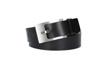 Ledergürtel Überlänge Schwarz 40mm mit Schmuckschließe Silber