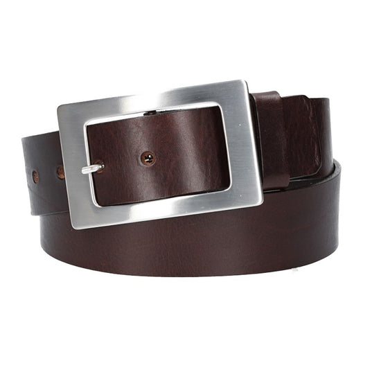Ledergürtel Braun 40mm mit Vollschließe Silber - leder-accessoires.com