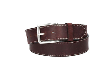 Ledergürtel Rot|Bordeaux 40mm abgenäht mit Dornschließe in Silber