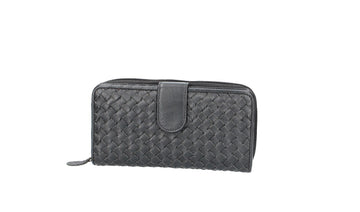 Langbörse in Flechtoptik mit Riegel in Schwarz aus Leder - leder-accessoires.com